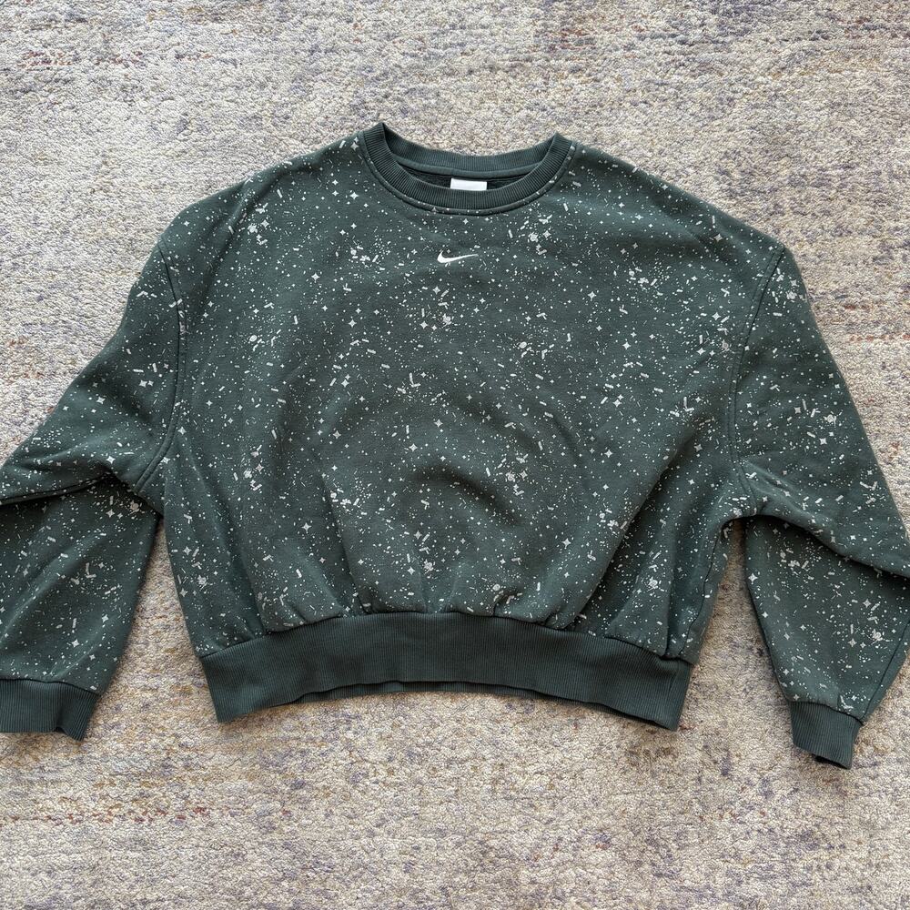 Nike Kids Sweatshirt Size Large Green Silver Splatter Print Crewneck Pullover